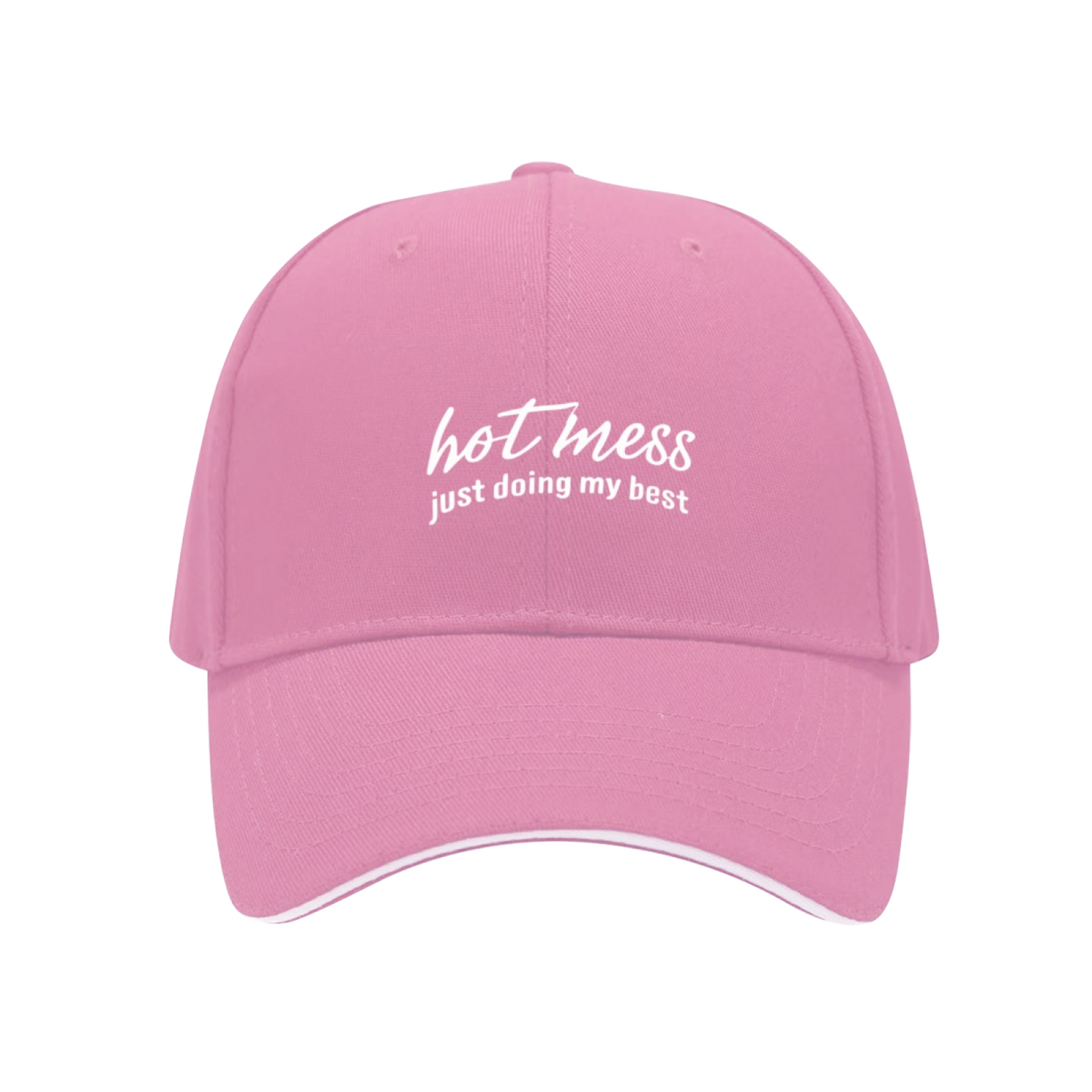 Hot Mess Just Doing My Best Script Navy Sandwich Baseball Cap, Relatable Slogan Daily Hat