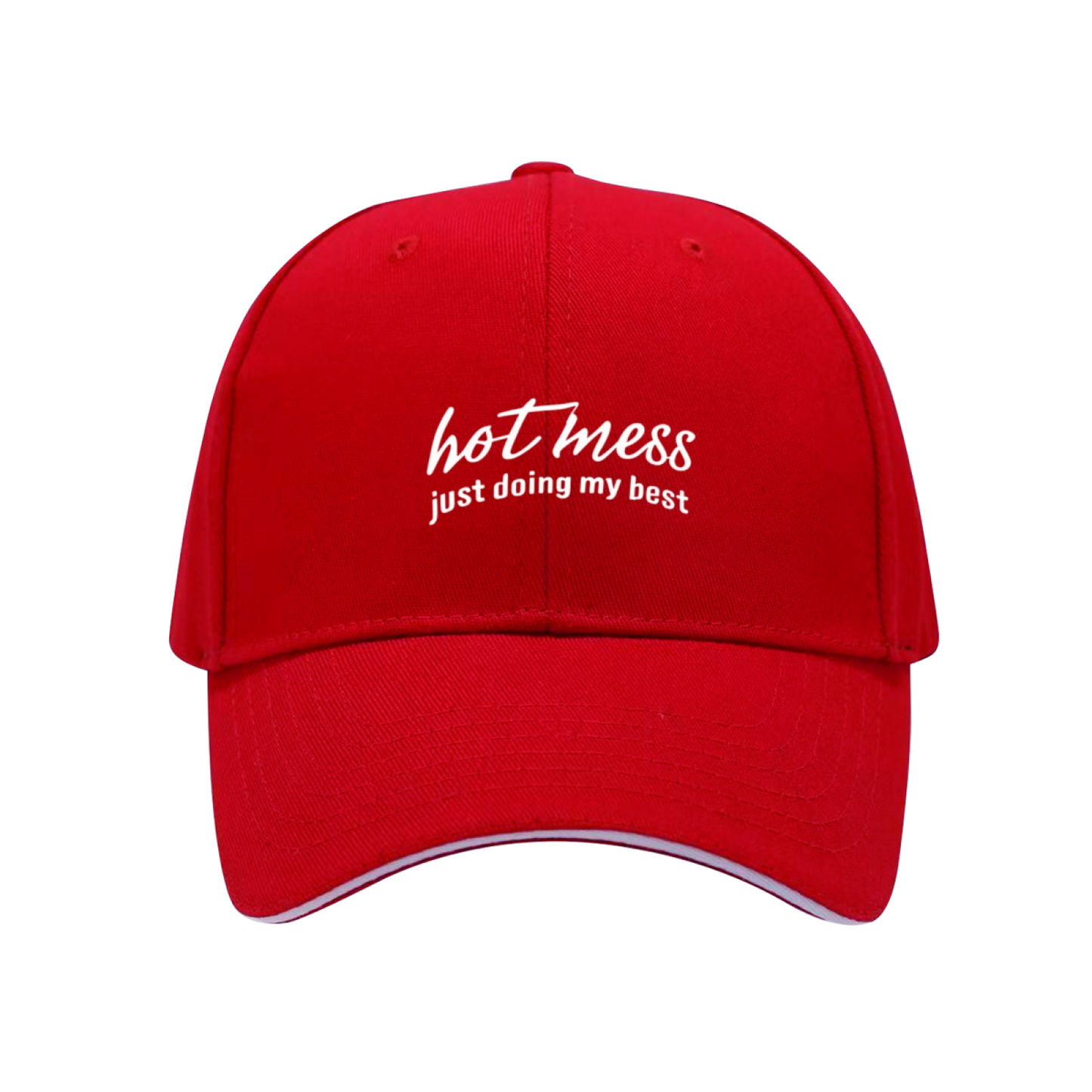 Hot Mess Just Doing My Best Script Navy Sandwich Baseball Cap, Relatable Slogan Daily Hat