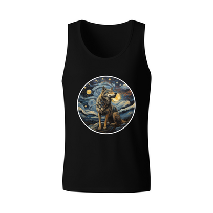 Starry Night Van Gogh Style Wolf Art Print Casual Tank Top