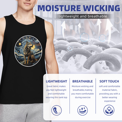 Starry Night Van Gogh Style Wolf Art Print Casual Tank Top