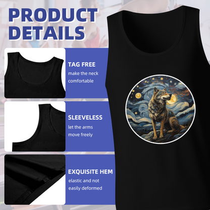 Starry Night Van Gogh Style Wolf Art Print Casual Tank Top