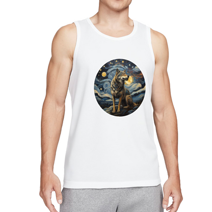 Starry Night Van Gogh Style Wolf Art Print Casual Tank Top