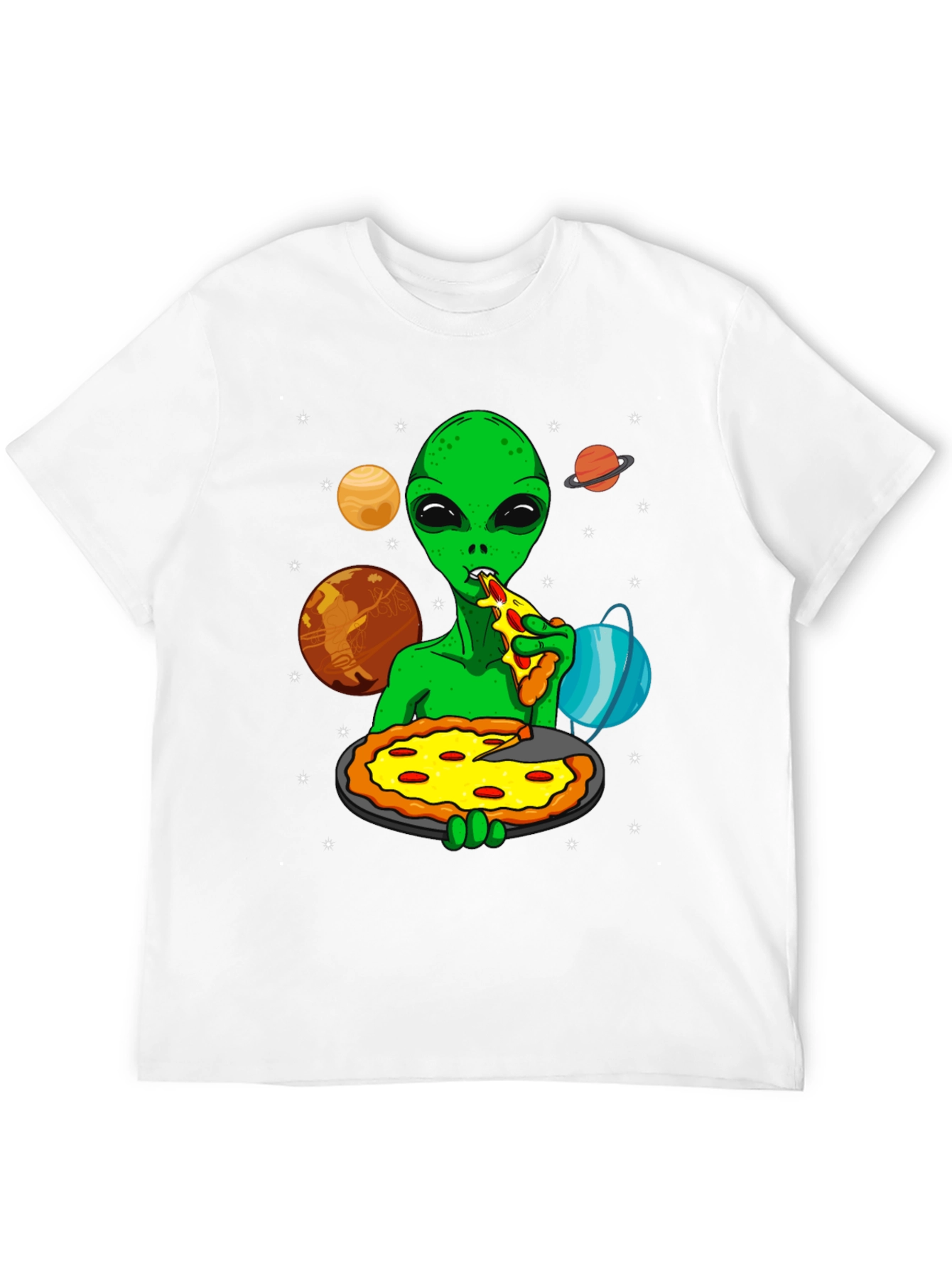 Alien Pizza Lover Graphic T-Shirt - Space Fun