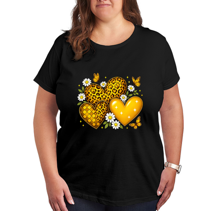 Leopard Heart Daisy & Yellow Butterfly Retro Print Plus Size Women¡¯s T-Shirt