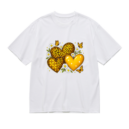 Leopard Heart Daisy & Yellow Butterfly Retro Print Plus Size Women¡¯s T-Shirt