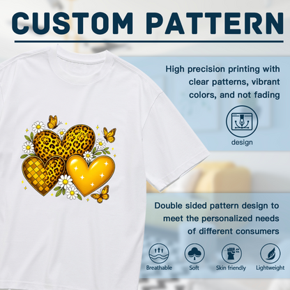 Leopard Heart Daisy & Yellow Butterfly Retro Print Plus Size Women¡¯s T-Shirt