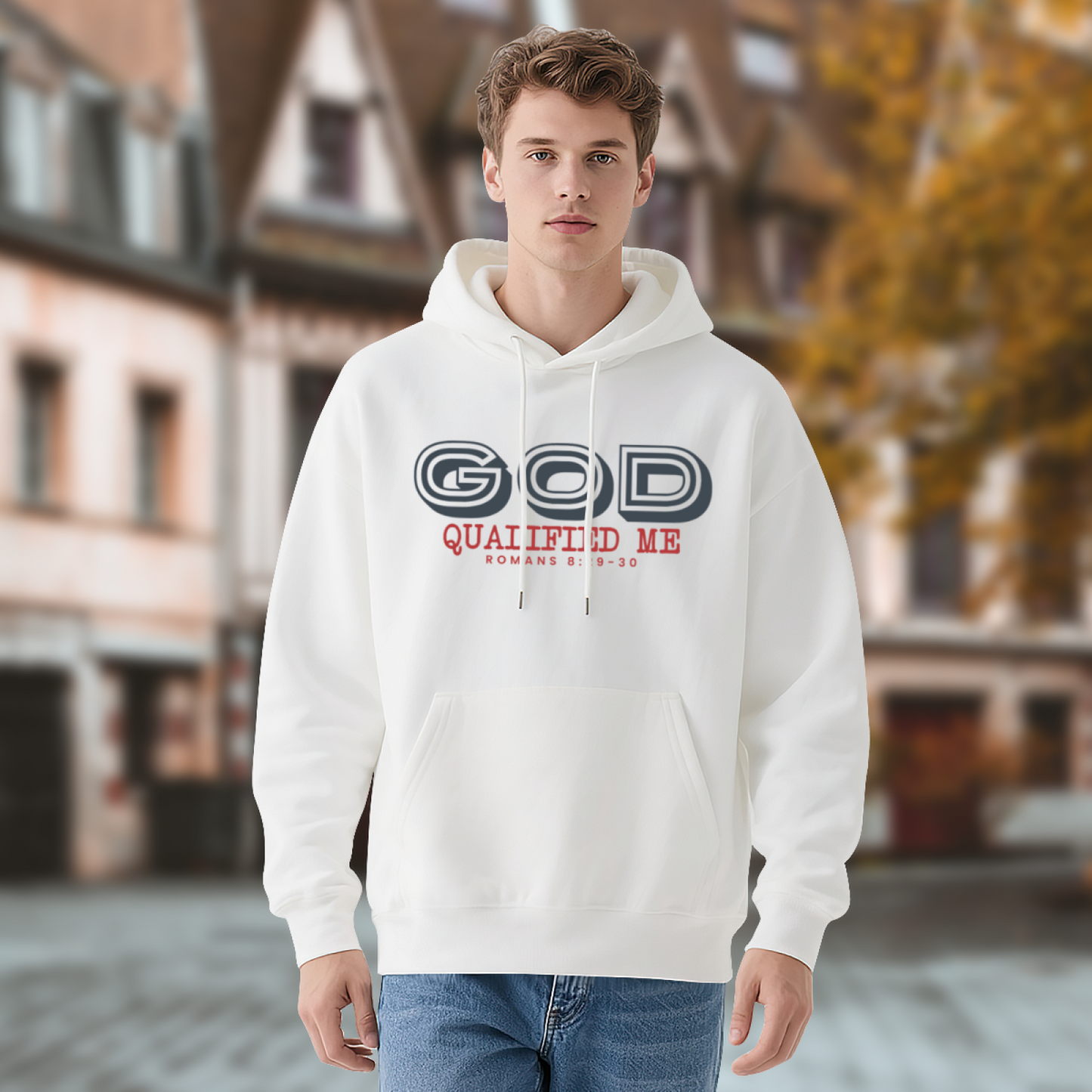 Faith God Qualified Me Romans 8:30 White Hoodie, Soft Comfort Religious Daily Top