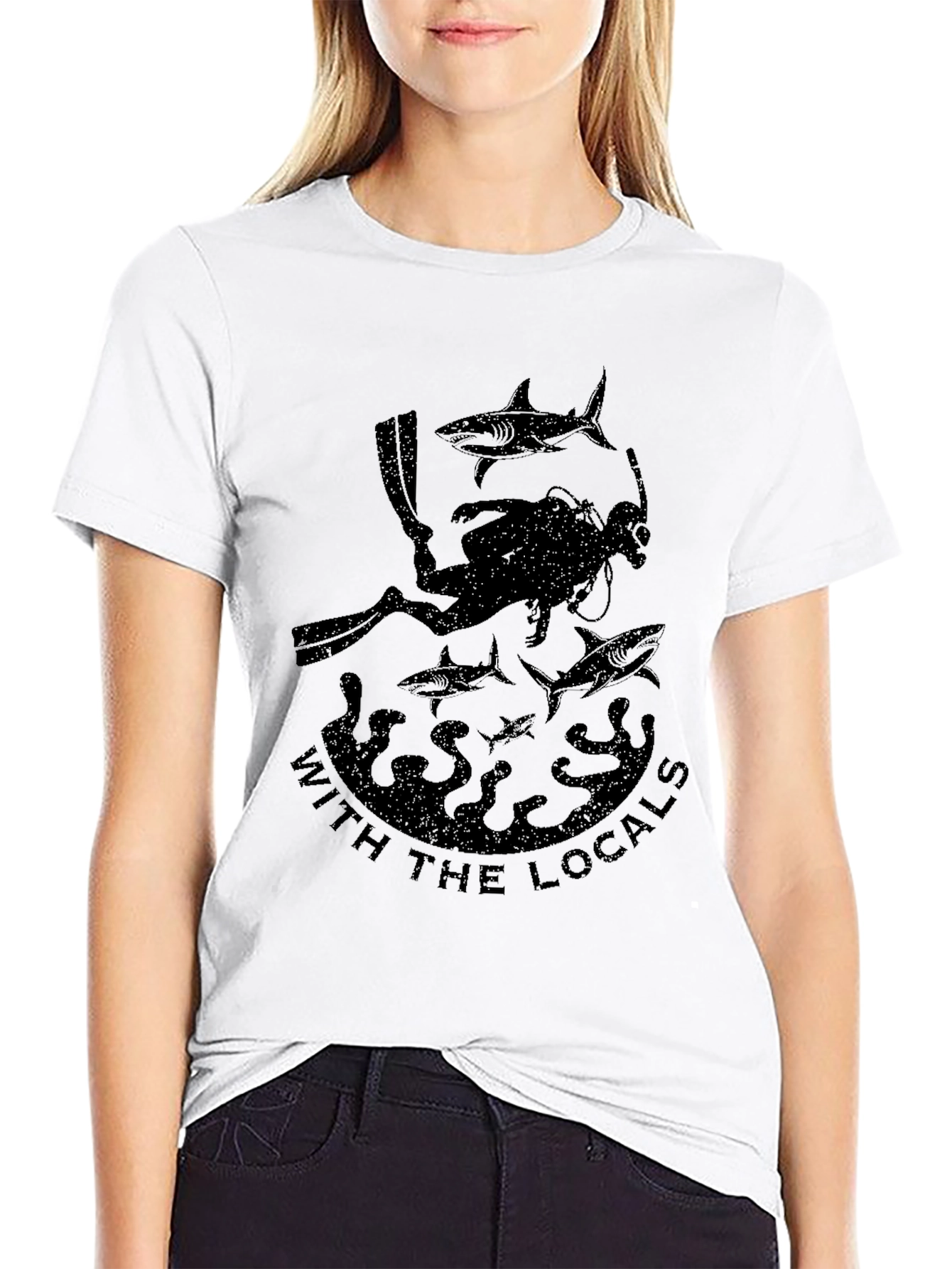 Diver With The Locals Black Graphic T-Shirt