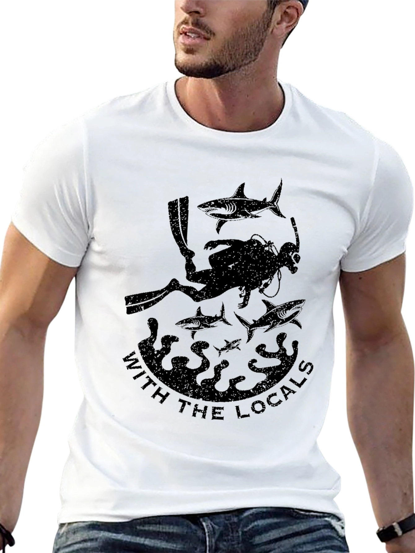 Diver With The Locals Black Graphic T-Shirt