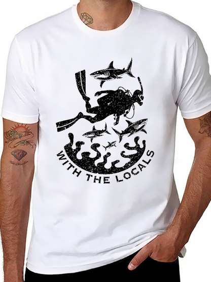 Diver With The Locals Black Graphic T-Shirt