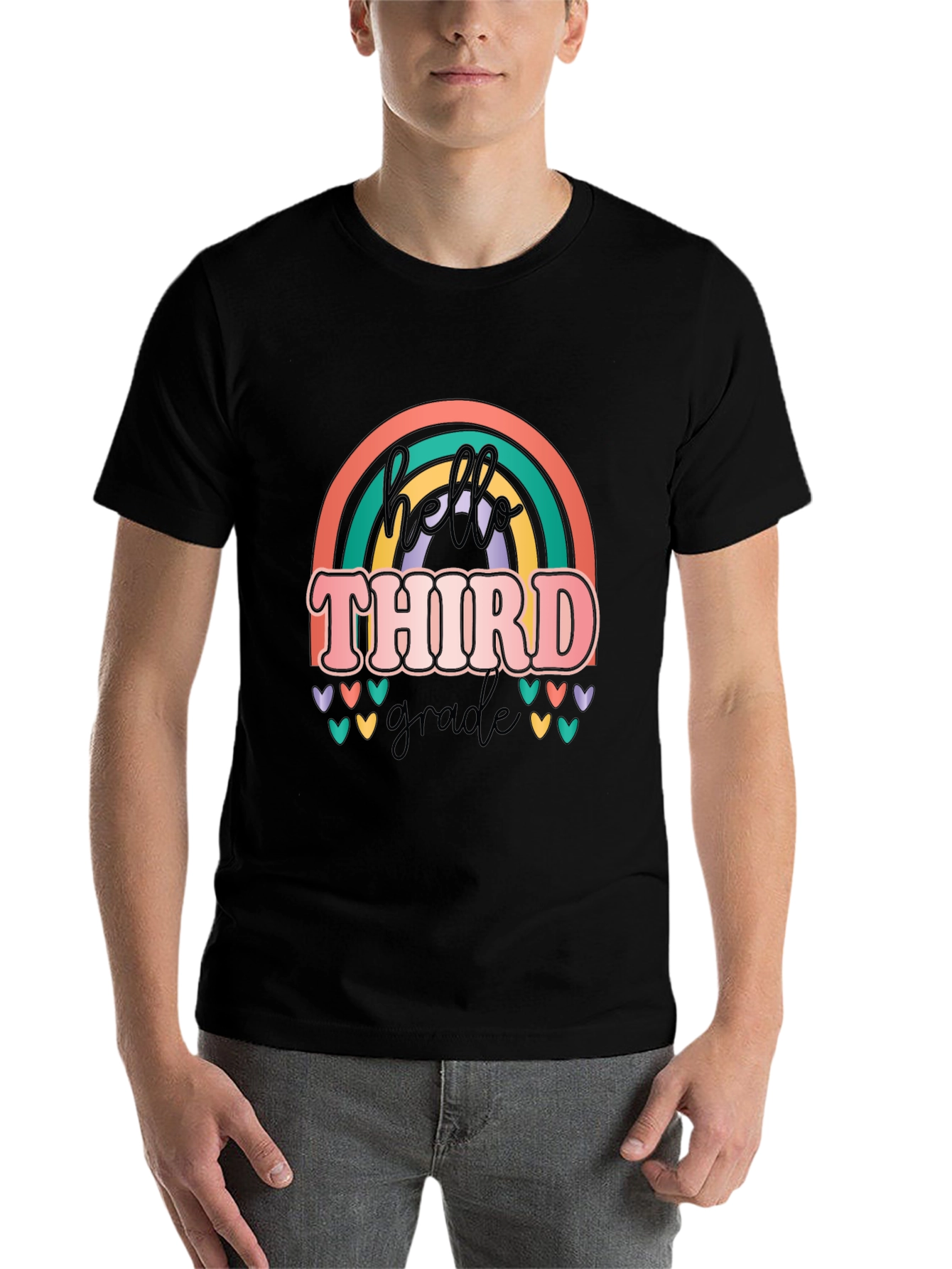 Hello Third Grade Retro Rainbow T-Shirt
