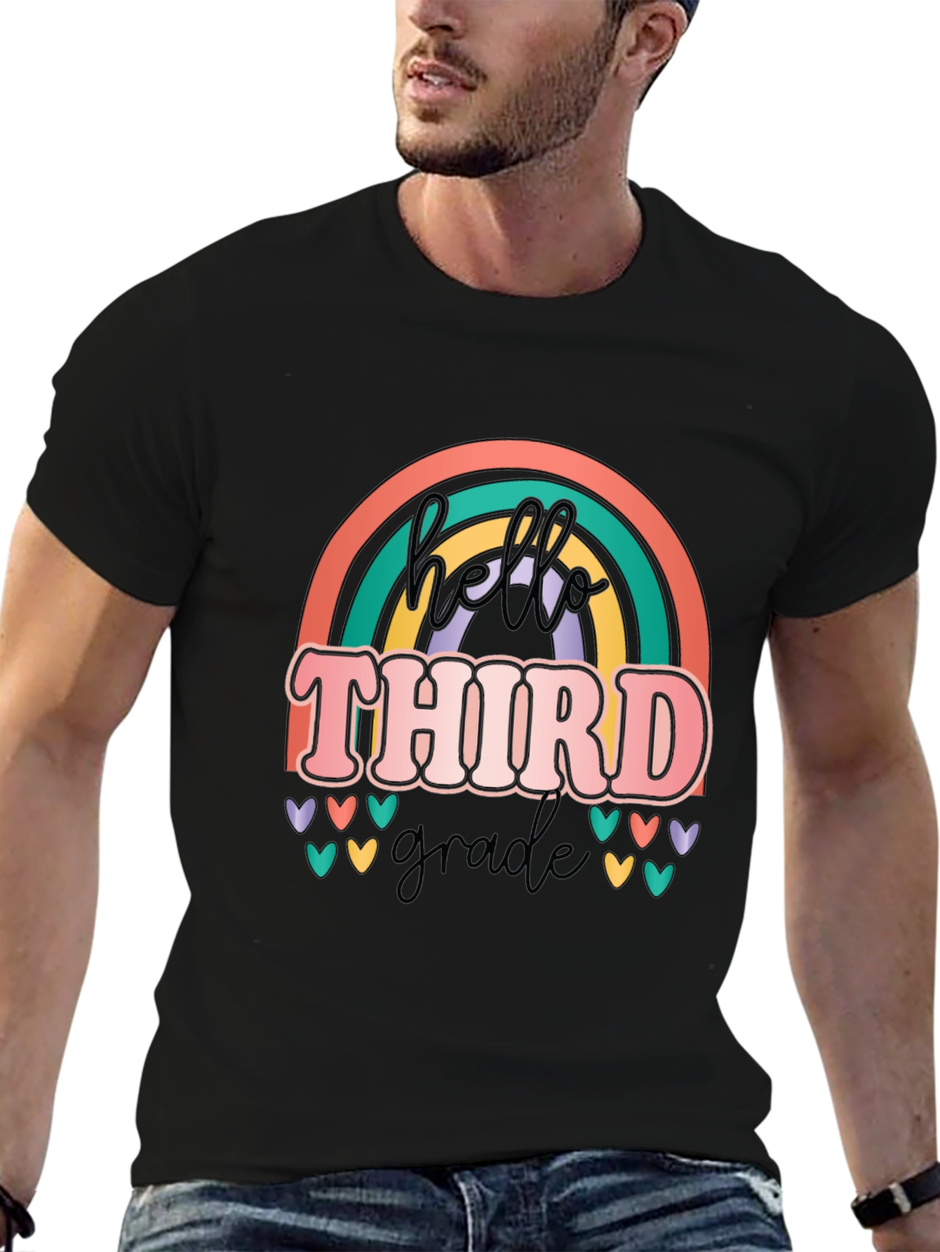 Hello Third Grade Retro Rainbow T-Shirt