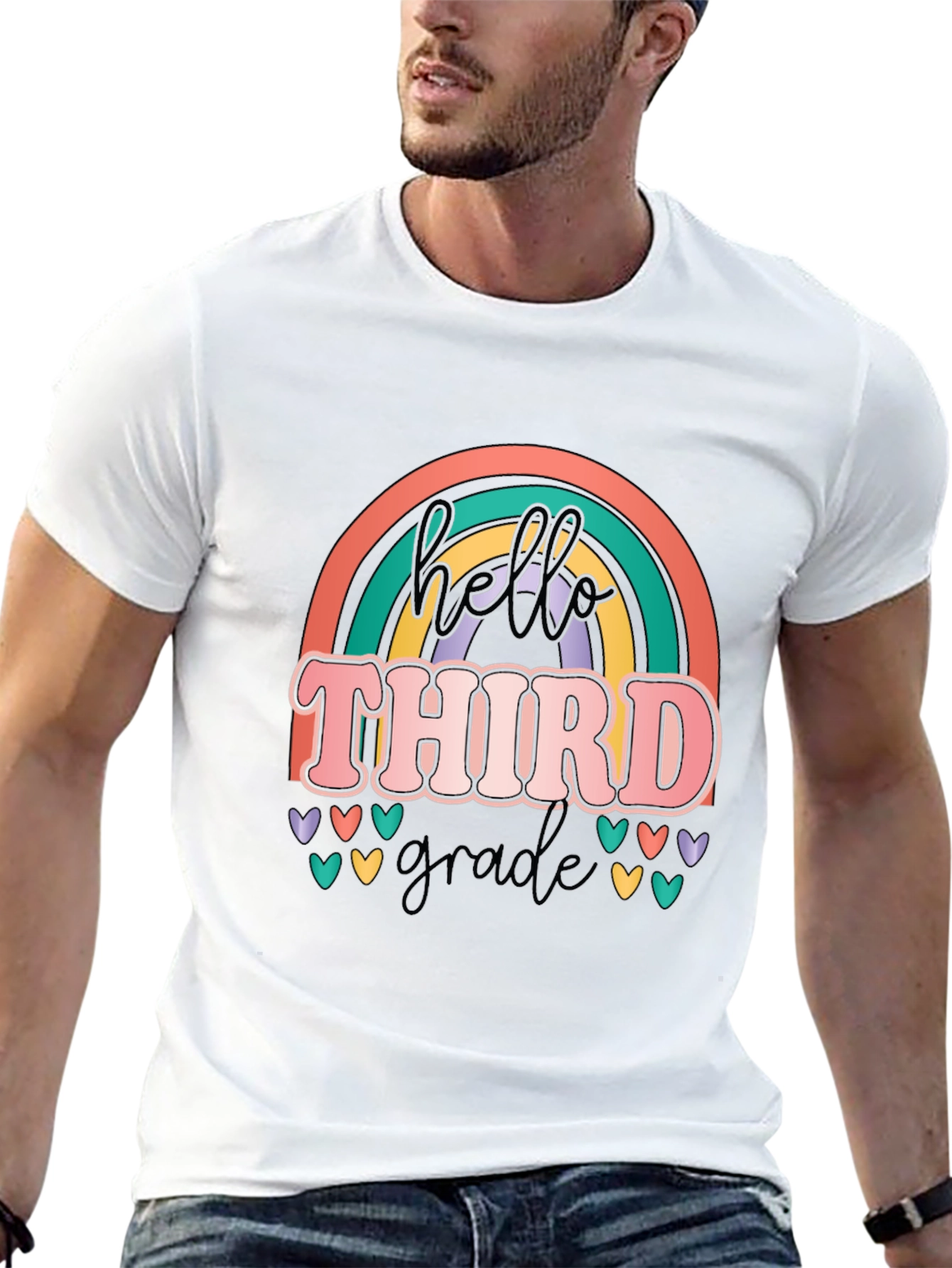 Hello Third Grade Retro Rainbow T-Shirt