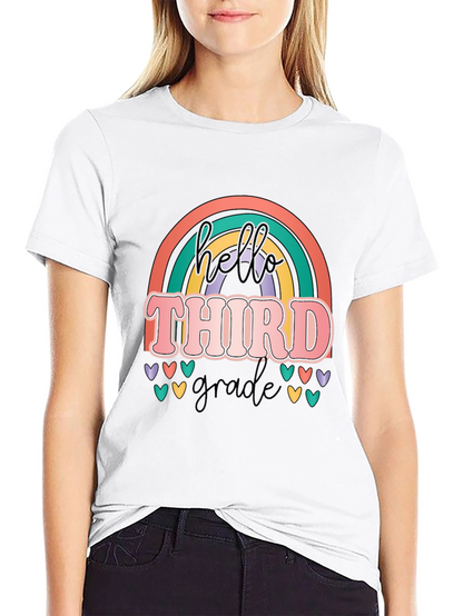 Hello Third Grade Retro Rainbow T-Shirt