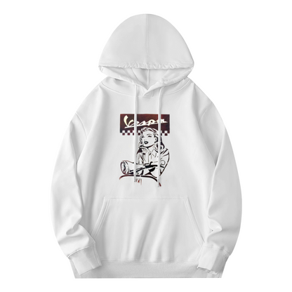 Vintage Vespa Retro Lady White Hoodie, Unisex Comfort Classic Pullover