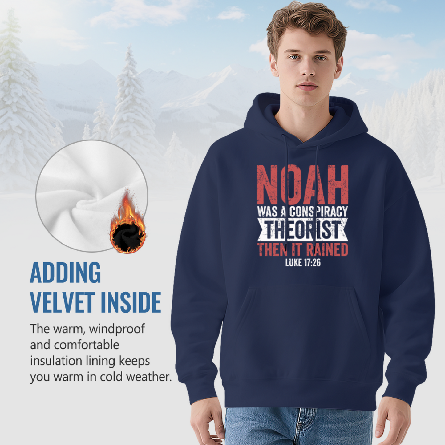 Noah Conspiracy Theorist Bible Quote Navy Hoodie, Faith Theme Comfort Pullover