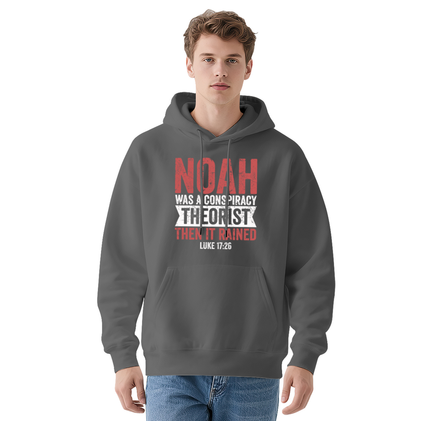 Noah Conspiracy Theorist Bible Quote Navy Hoodie, Faith Theme Comfort Pullover