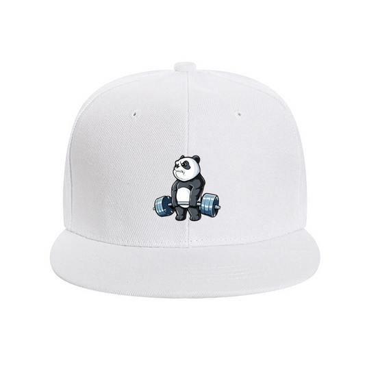 Buff Weightlifting Panda Cartoon White Fun Snapback Cap
