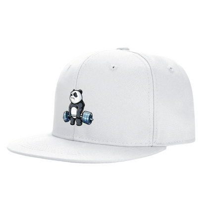 Buff Weightlifting Panda Cartoon White Fun Snapback Cap