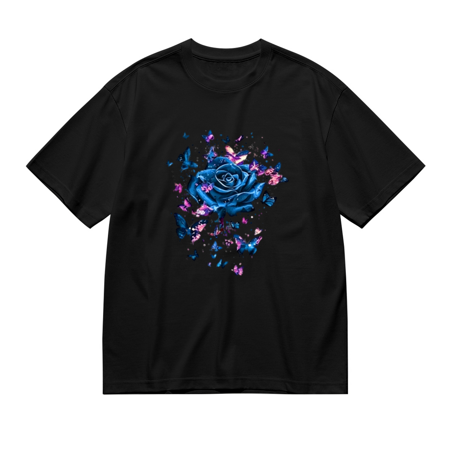Magical Galaxy Blue Rose Glitter Butterfly Dark Aesthetic Plus Size Women Printed T-Shirt