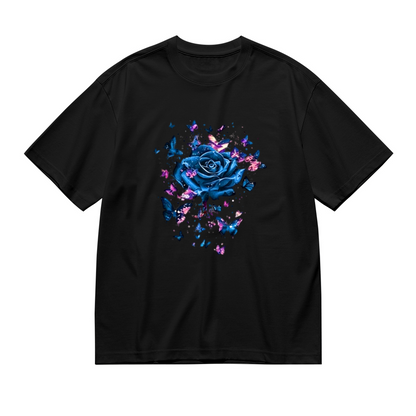 Magical Galaxy Blue Rose Glitter Butterfly Dark Aesthetic Plus Size Women Printed T-Shirt