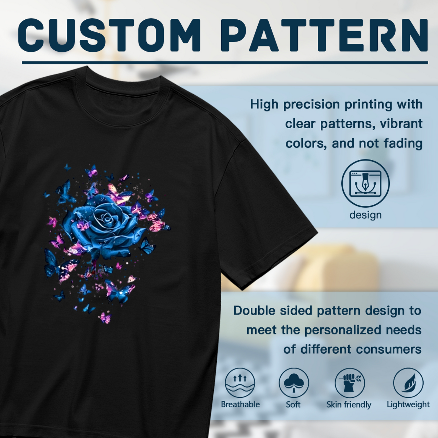 Magical Galaxy Blue Rose Glitter Butterfly Dark Aesthetic Plus Size Women Printed T-Shirt
