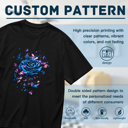 Magical Galaxy Blue Rose Glitter Butterfly Dark Aesthetic Plus Size Women Printed T-Shirt