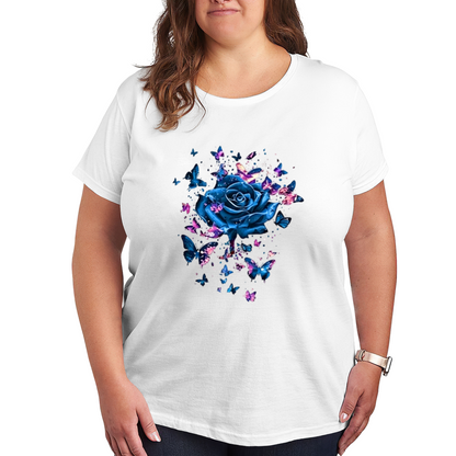 Magical Galaxy Blue Rose Glitter Butterfly Dark Aesthetic Plus Size Women Printed T-Shirt
