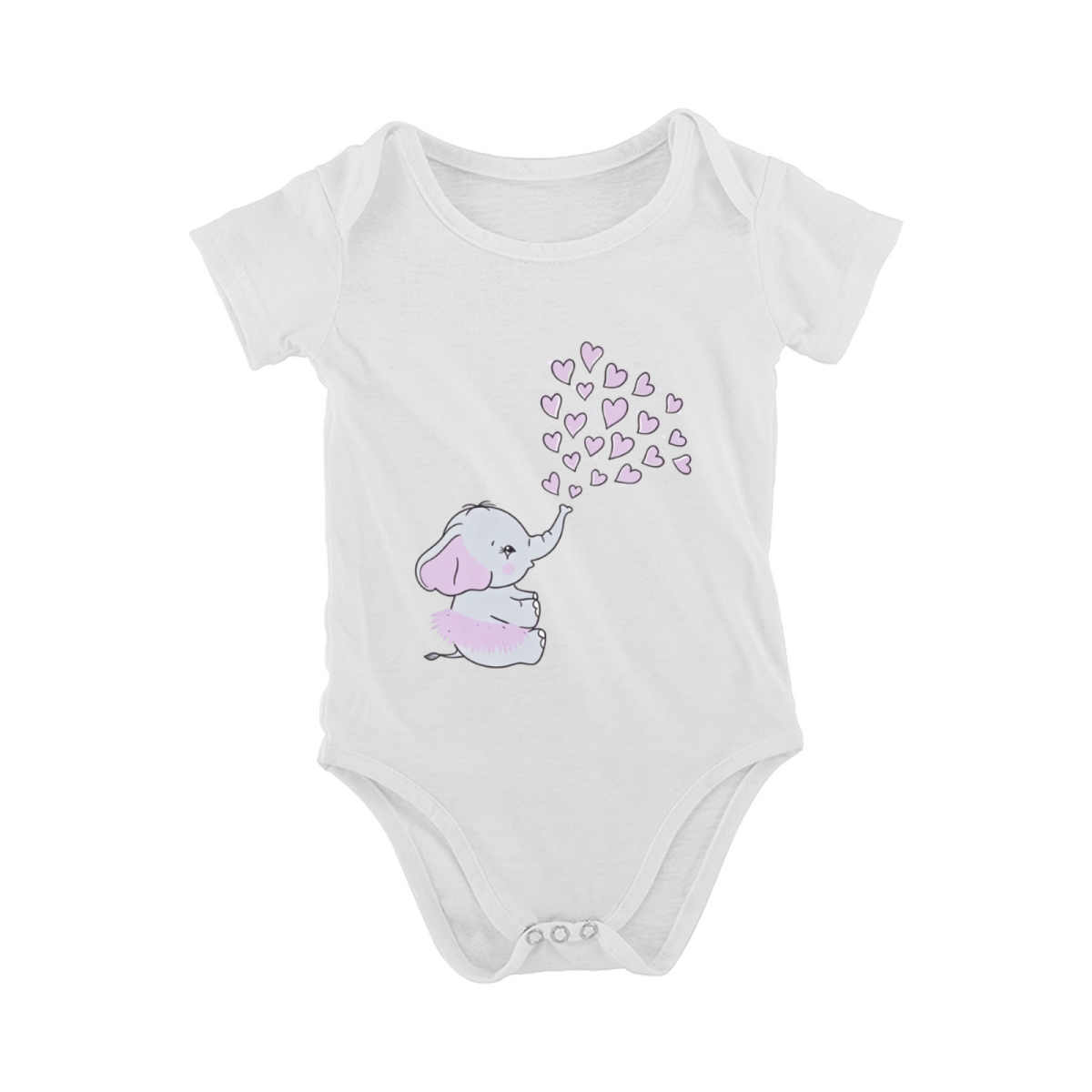 Sweet Pink Heart Baby Elephant Girl Bodysuit Soft Infant Outfit