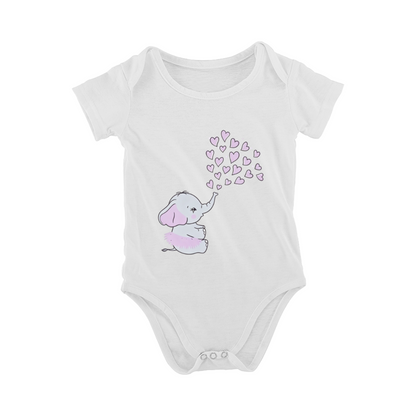 Sweet Pink Heart Baby Elephant Girl Bodysuit Soft Infant Outfit