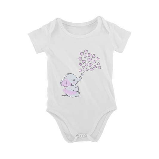 Sweet Pink Heart Baby Elephant Girl Bodysuit Soft Infant Outfit