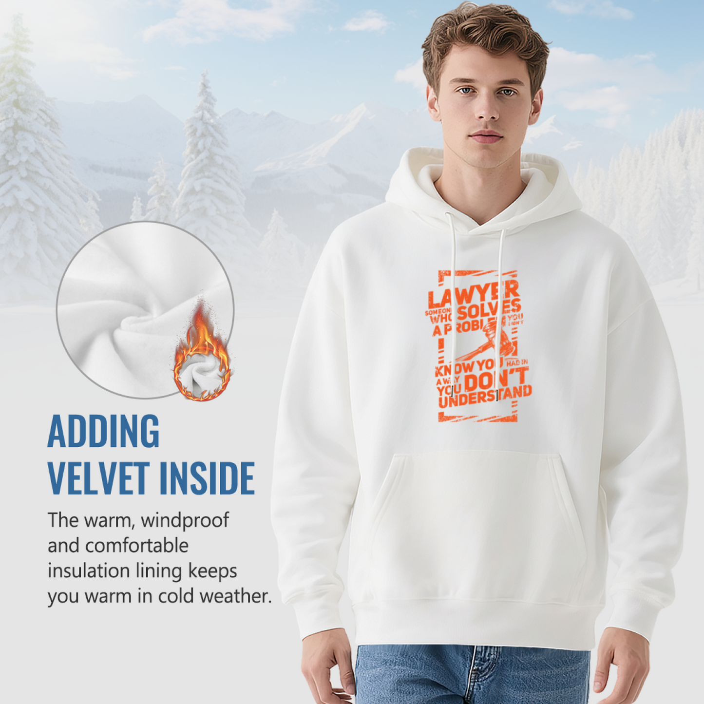 Trendy Lawyer Quote Graphic White Hoodie, Relaxed Fit Warm Daily Hooded Top