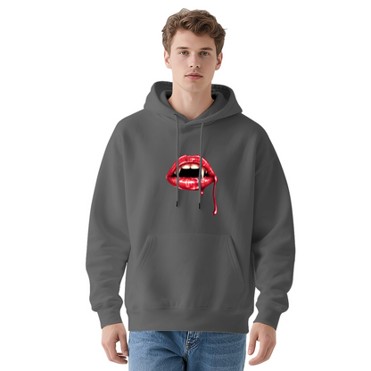 Vampire Blood Lips White Hoodie, Edgy Cozy Street Top