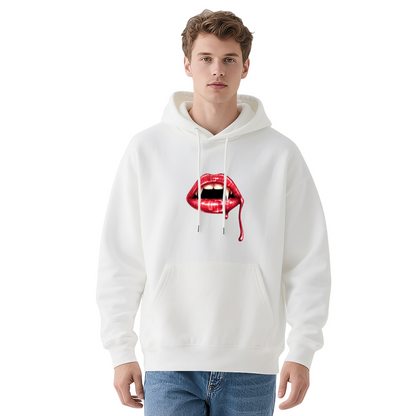Vampire Blood Lips White Hoodie, Edgy Cozy Street Top