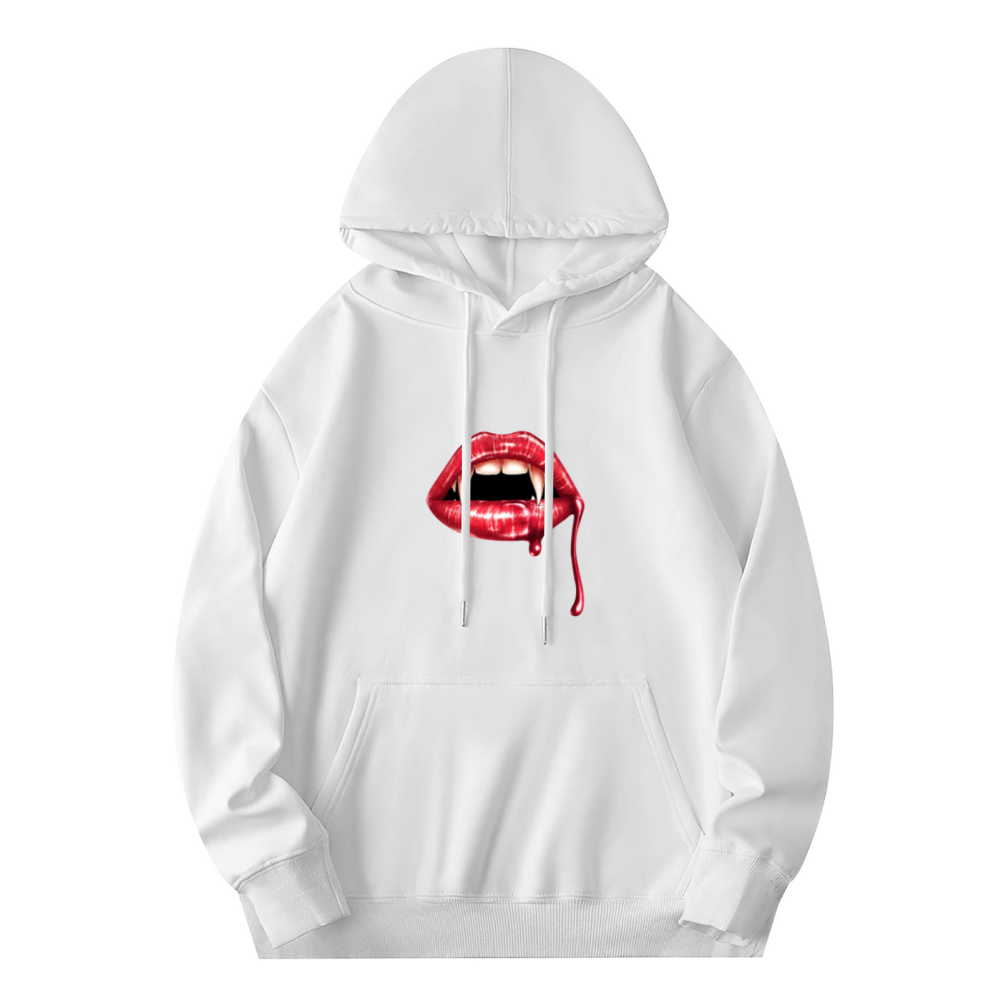 Vampire Blood Lips White Hoodie, Edgy Cozy Street Top