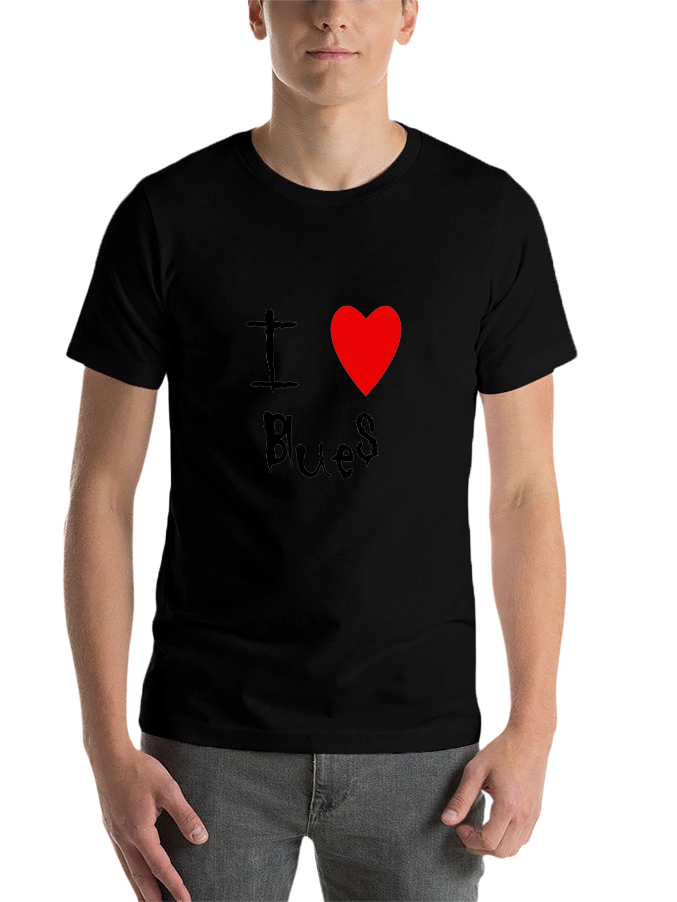 I Love Blues T-Shirt Black Cotton Graphic Tee