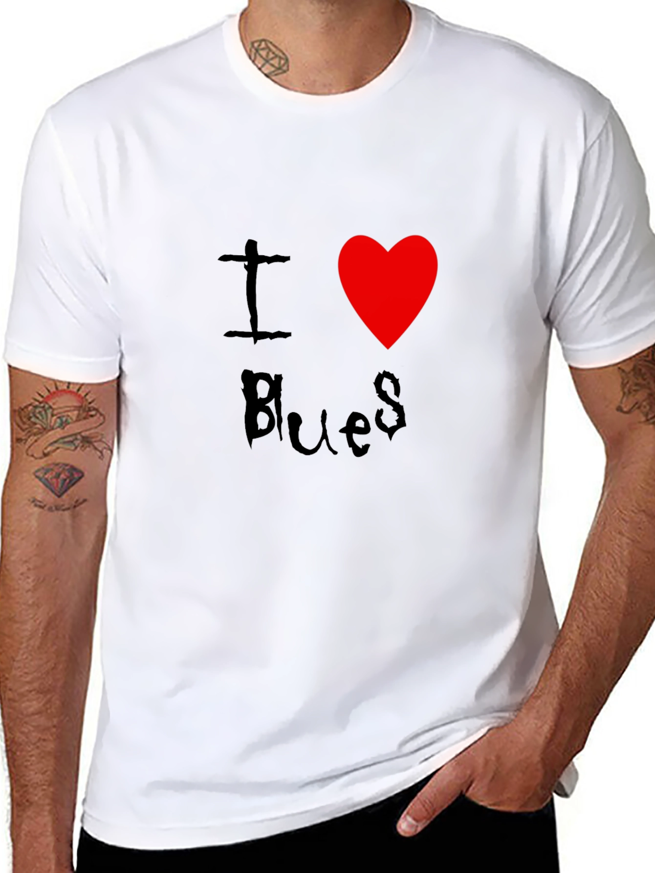 I Love Blues T-Shirt Black Cotton Graphic Tee