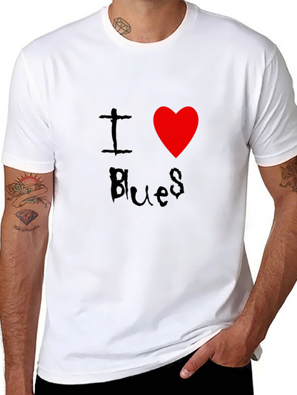 I Love Blues T-Shirt Black Cotton Graphic Tee