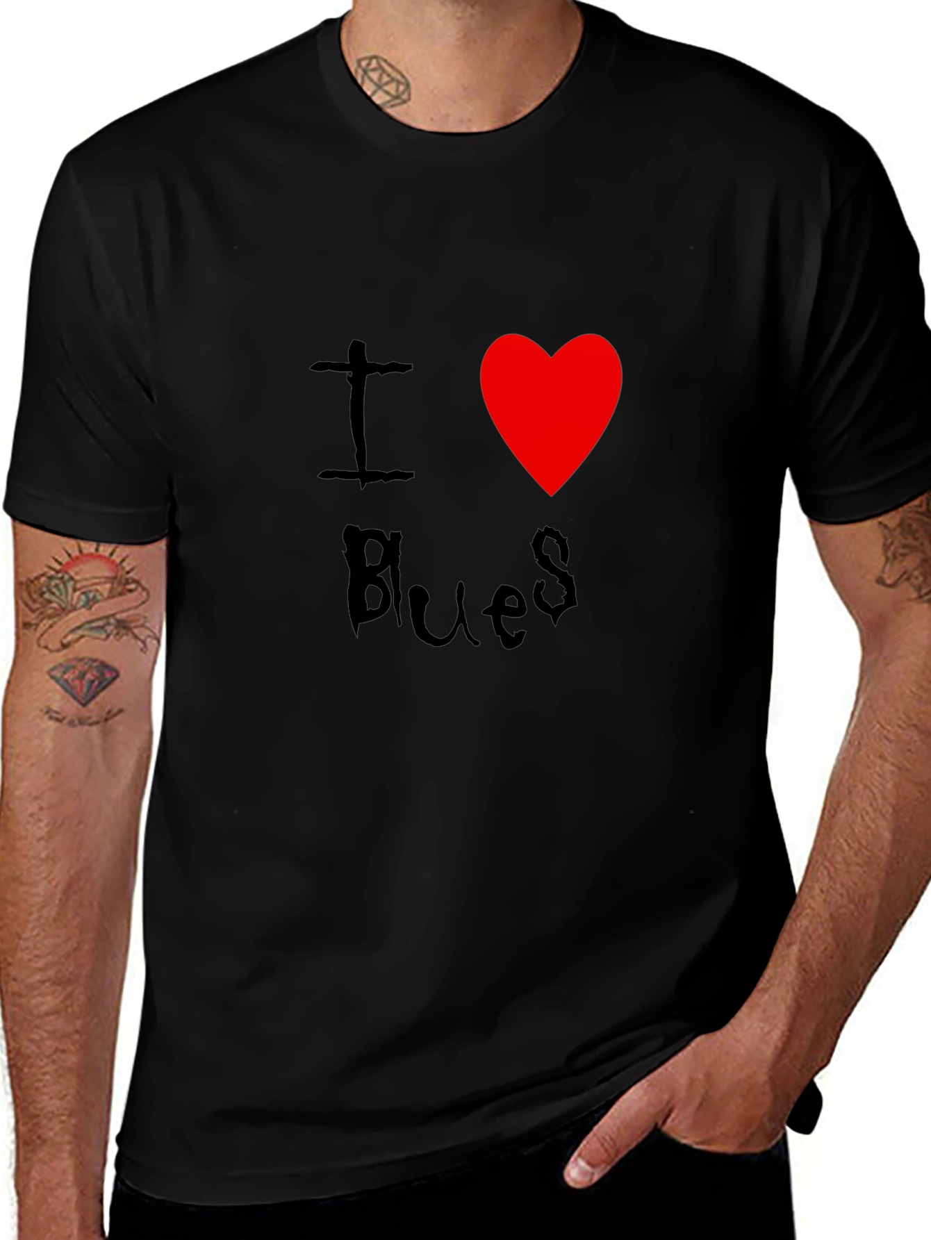 I Love Blues T-Shirt Black Cotton Graphic Tee