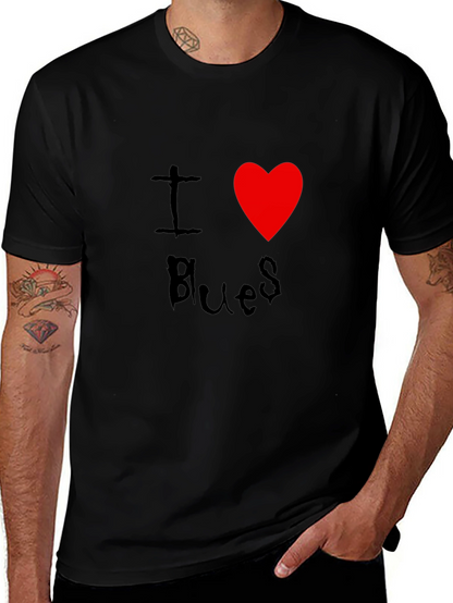 I Love Blues T-Shirt Black Cotton Graphic Tee