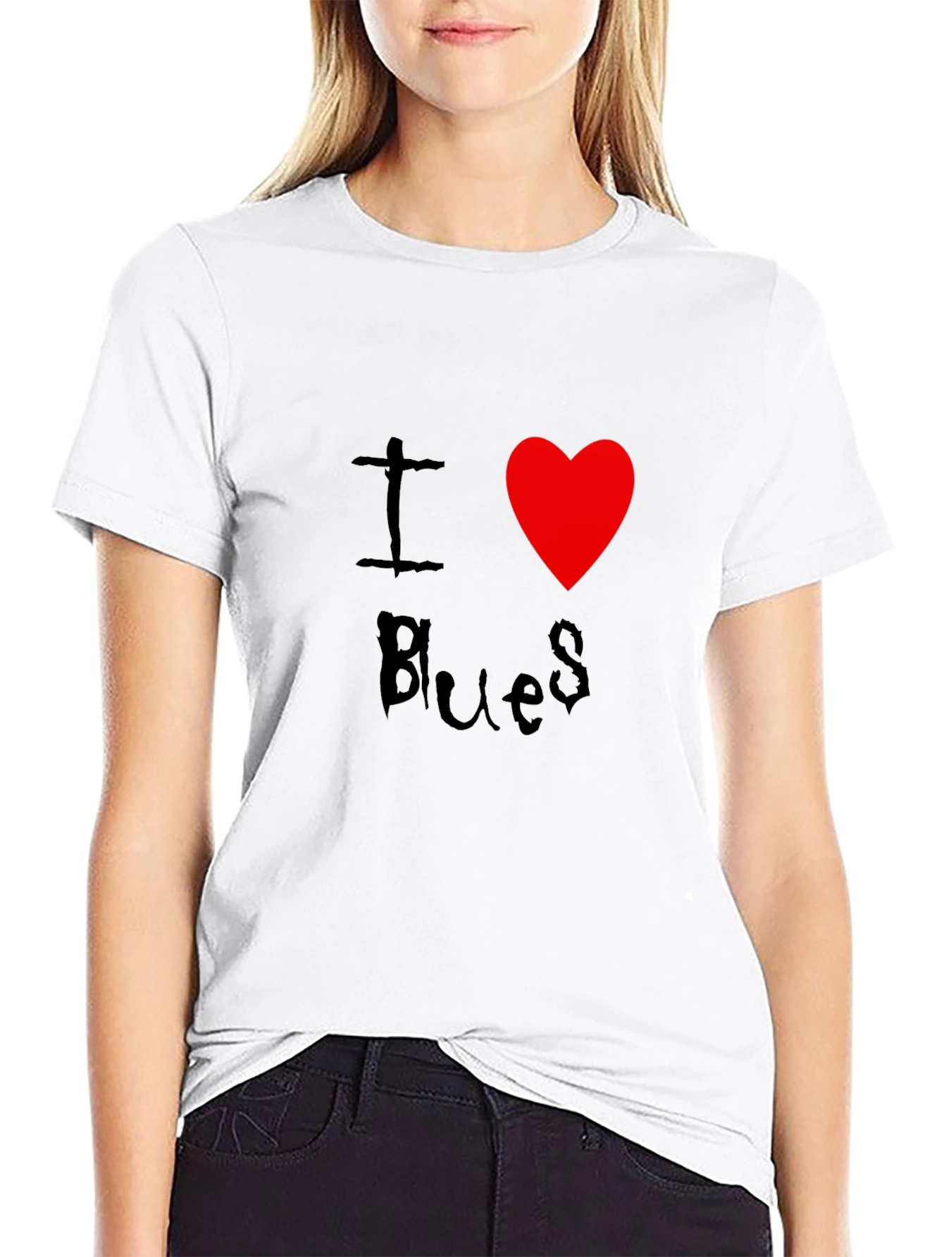 I Love Blues T-Shirt Black Cotton Graphic Tee