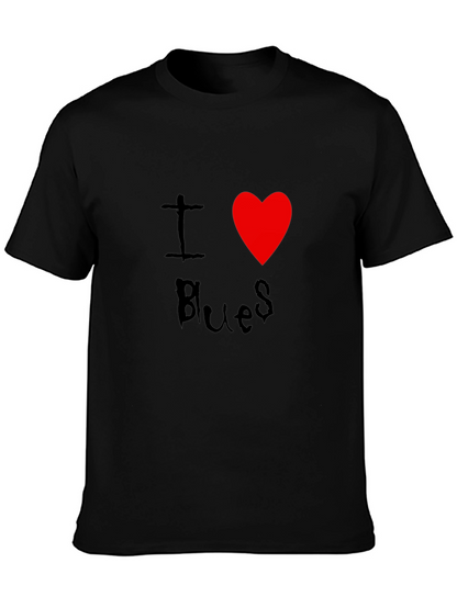 I Love Blues T-Shirt Black Cotton Graphic Tee