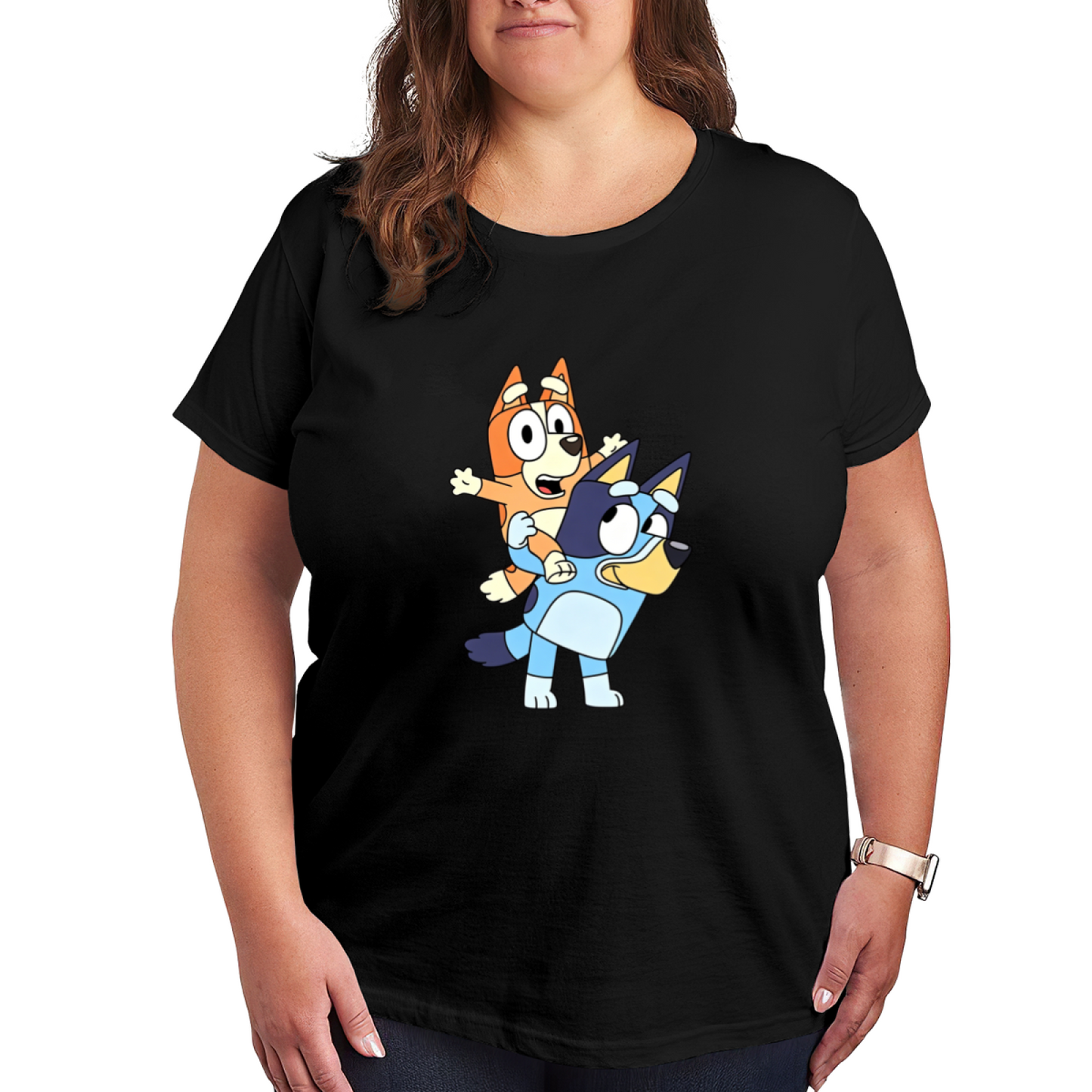 Cute Bluey And Bingo Cartoon Dog Family Plus Size Women's Printed T-Shirt