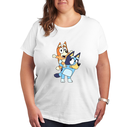 Cute Bluey And Bingo Cartoon Dog Family Plus Size Women's Printed T-Shirt