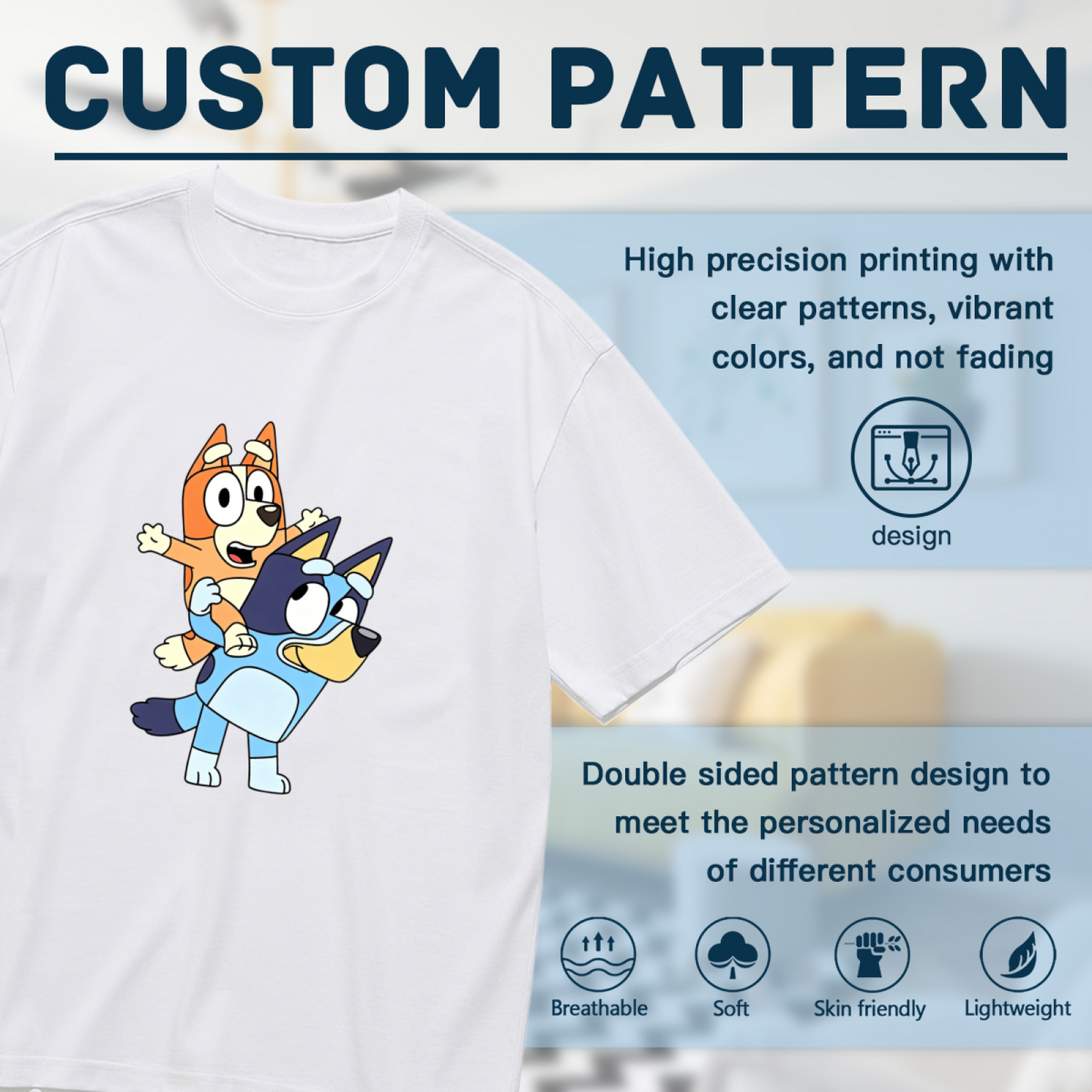 Cute Bluey And Bingo Cartoon Dog Family Plus Size Women's Printed T-Shirt
