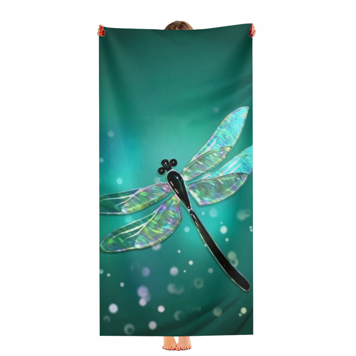 Glowing Iridescent Dragonfly Teal Beach Towel, Luxuriously Soft & Efficient Water Absorbent, All Sizes In Stock, Comfortable Portable Towel for Pool Yoga Beach