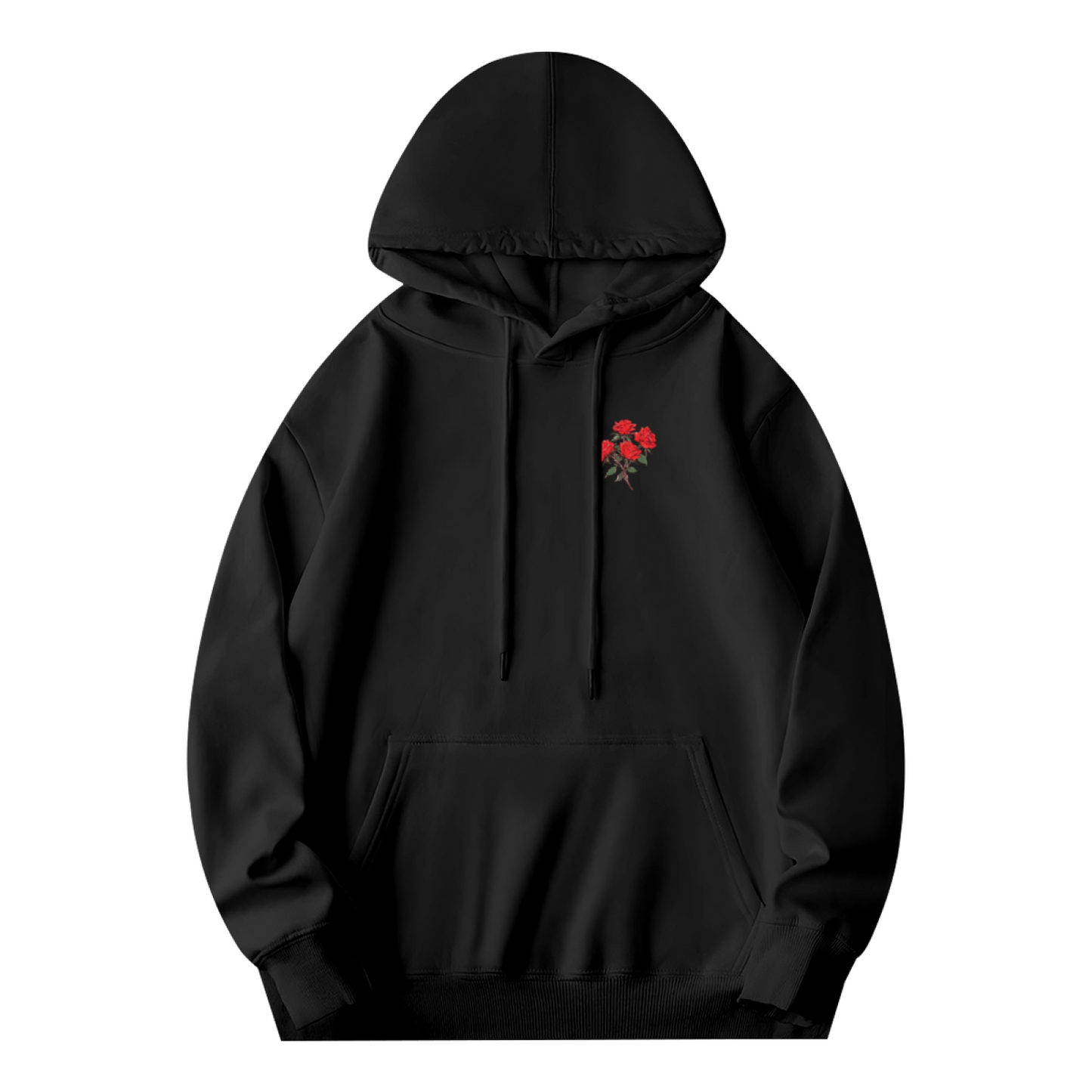 Tiny Red Rose Pocket Print Minimal Hoodie, Soft Everyday Comfort Wear