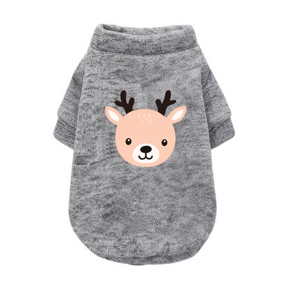 Adorable Cartoon Deer Head Grey Dog Sweater