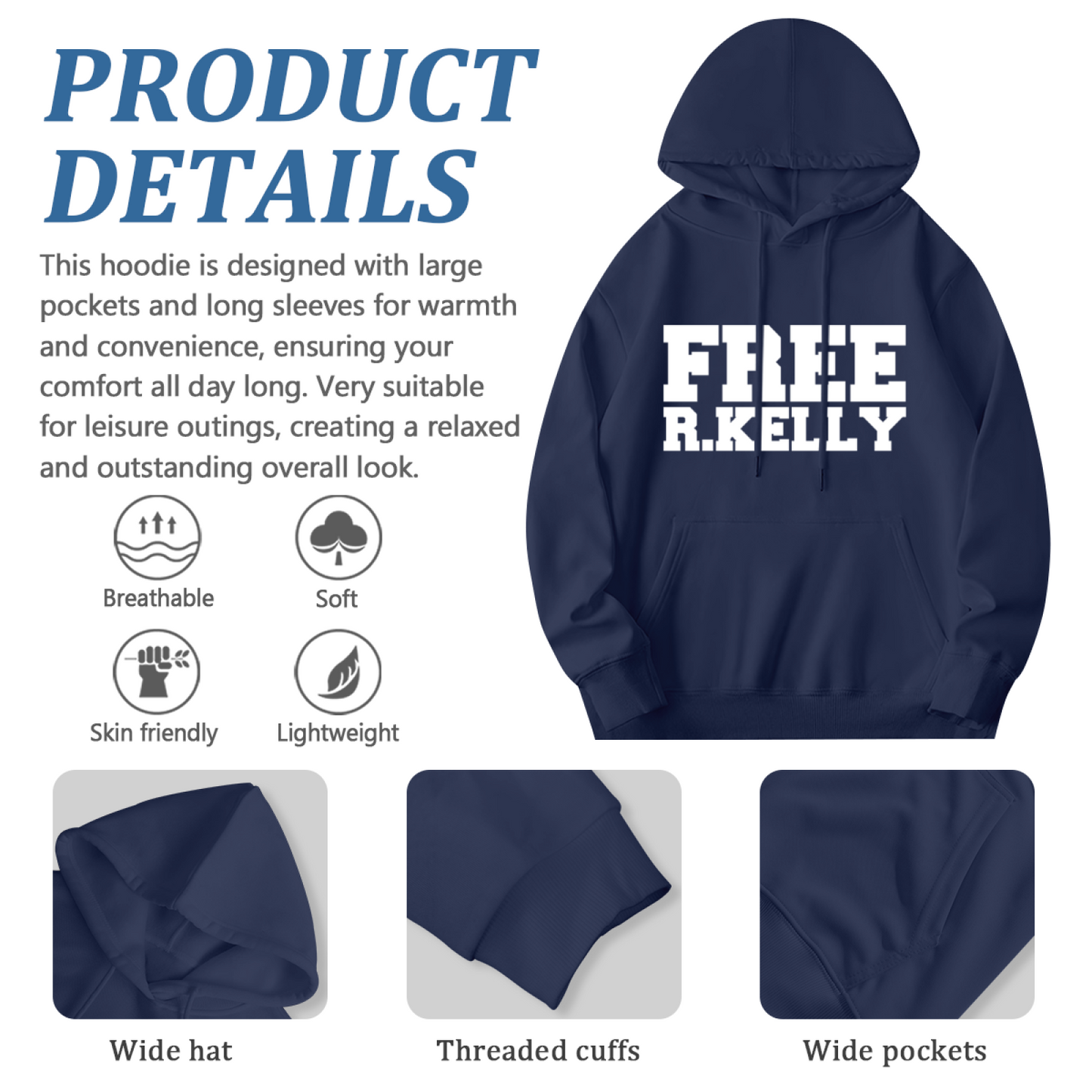 Bold Free R.Kelly Letter Hoodie, Relaxed Street Pullover