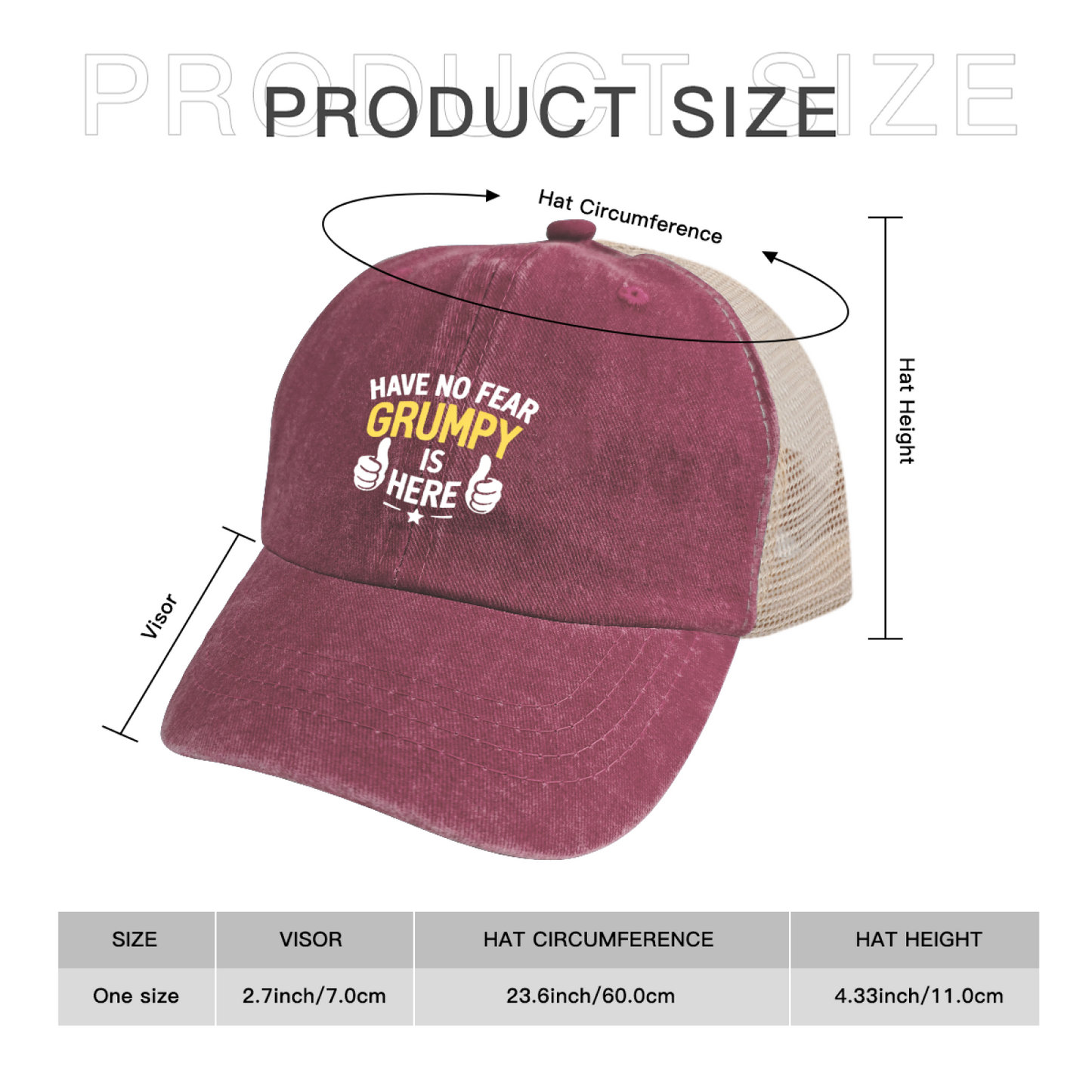 Have No Fear Grumpy Is Here Funny Slogan Maroon Washed Mesh Trucker Hat ¨C Grandpa Humor Cap